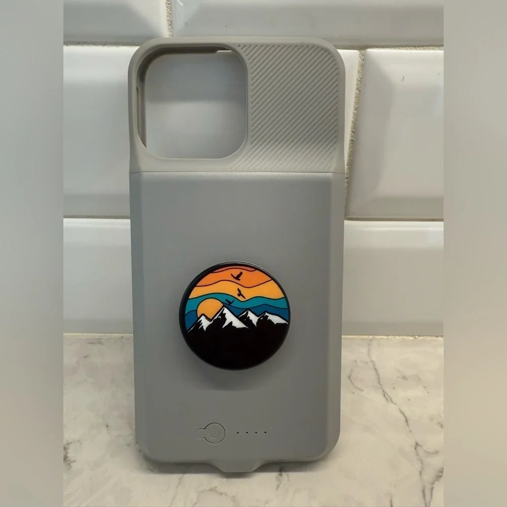 Battery Phone case For iPhone 13pro Max In Gray With Holder Mountain
